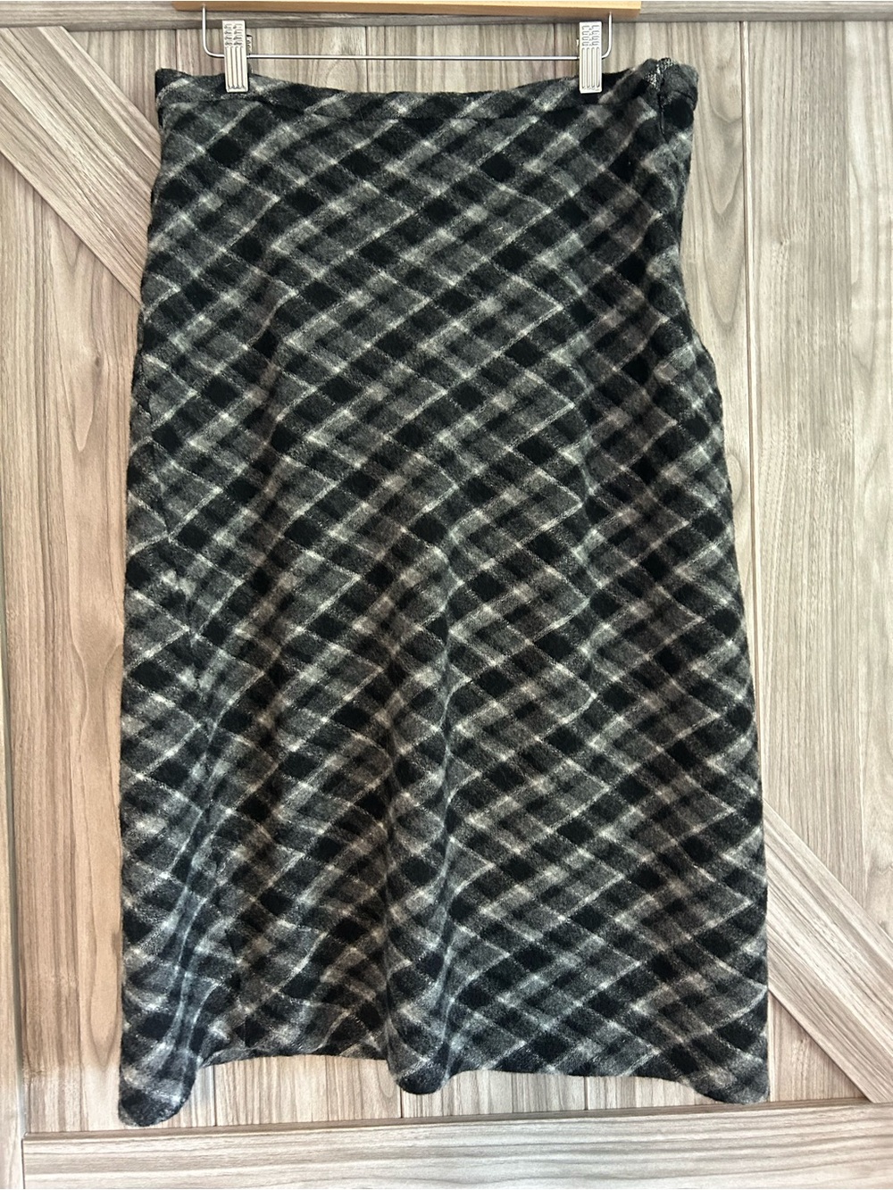 Vintage Eddie 100% Bauer Wool Plaid A-Line Skirt - Gray & Black - L